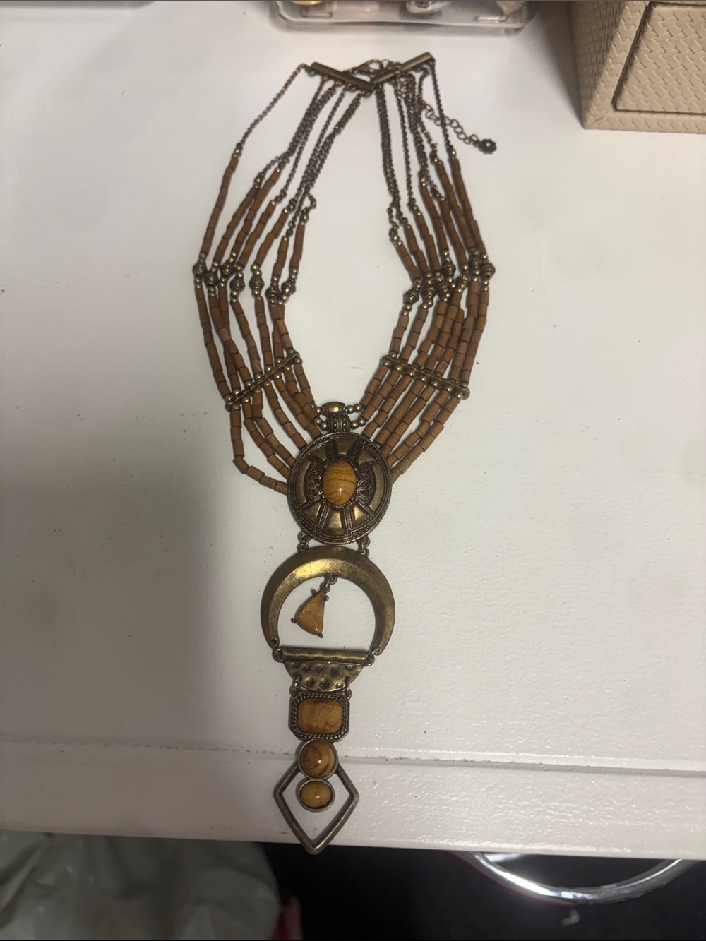 Free People Multi-Strand Boho Amber and Antique Gold Necklace